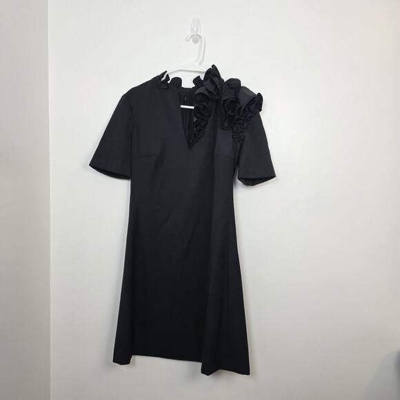 Lanvin Dresses & Skirts - Lanvin Paris Wool Silk Black Ruffle Classic Tailored Knee Length Dress Size L
